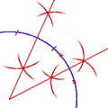  Two lines that insersect
at the center of the arc. 